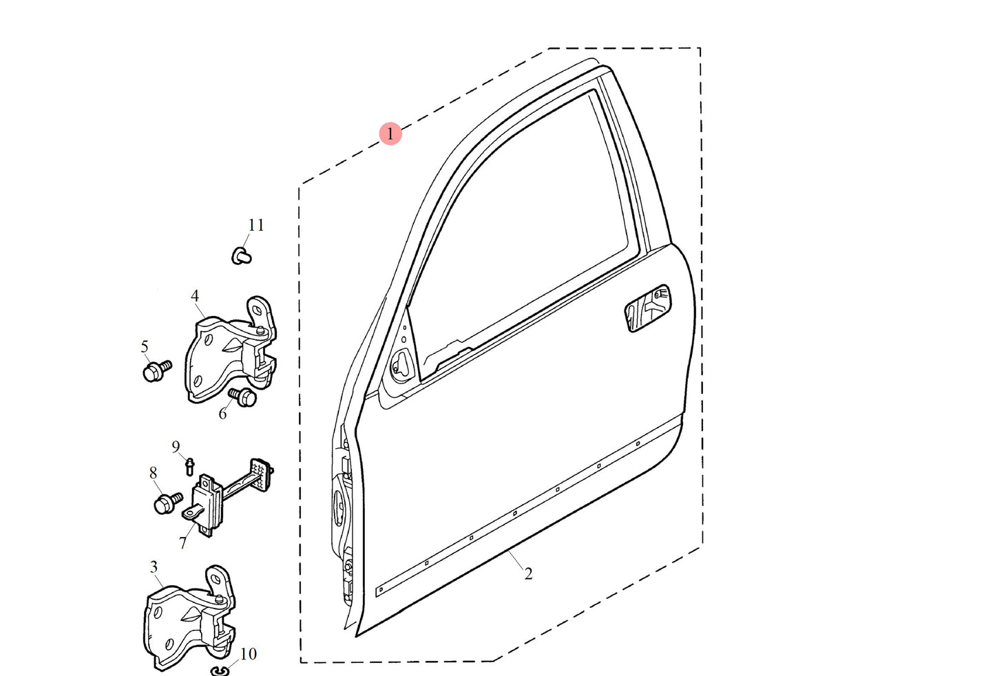 Door assembly-front - LH 200 Genuine MG Rover BDA471330 BDA450190