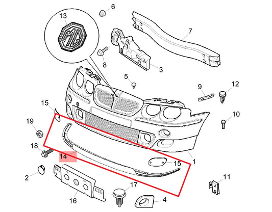 Finisher-front bumper - to undertray 75 Genuine MG Rover DPF000050