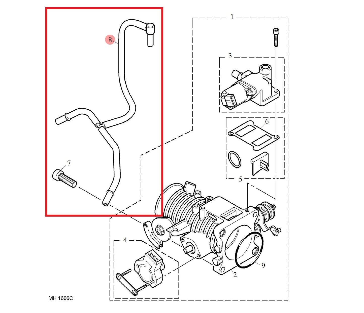 Hose-throttle body to injector air supply 75 Genuine MG Rover MLH100490 MLH10055