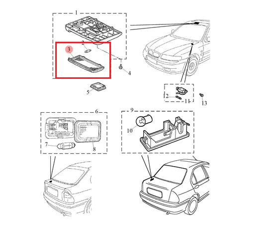 Lens-centre headlining interior lamp 400 600 Genuine MG Rover XDH100090